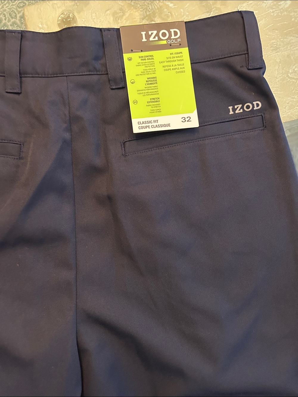 Izod Men’s Classic Fit Flat Front Shorts in Navy
